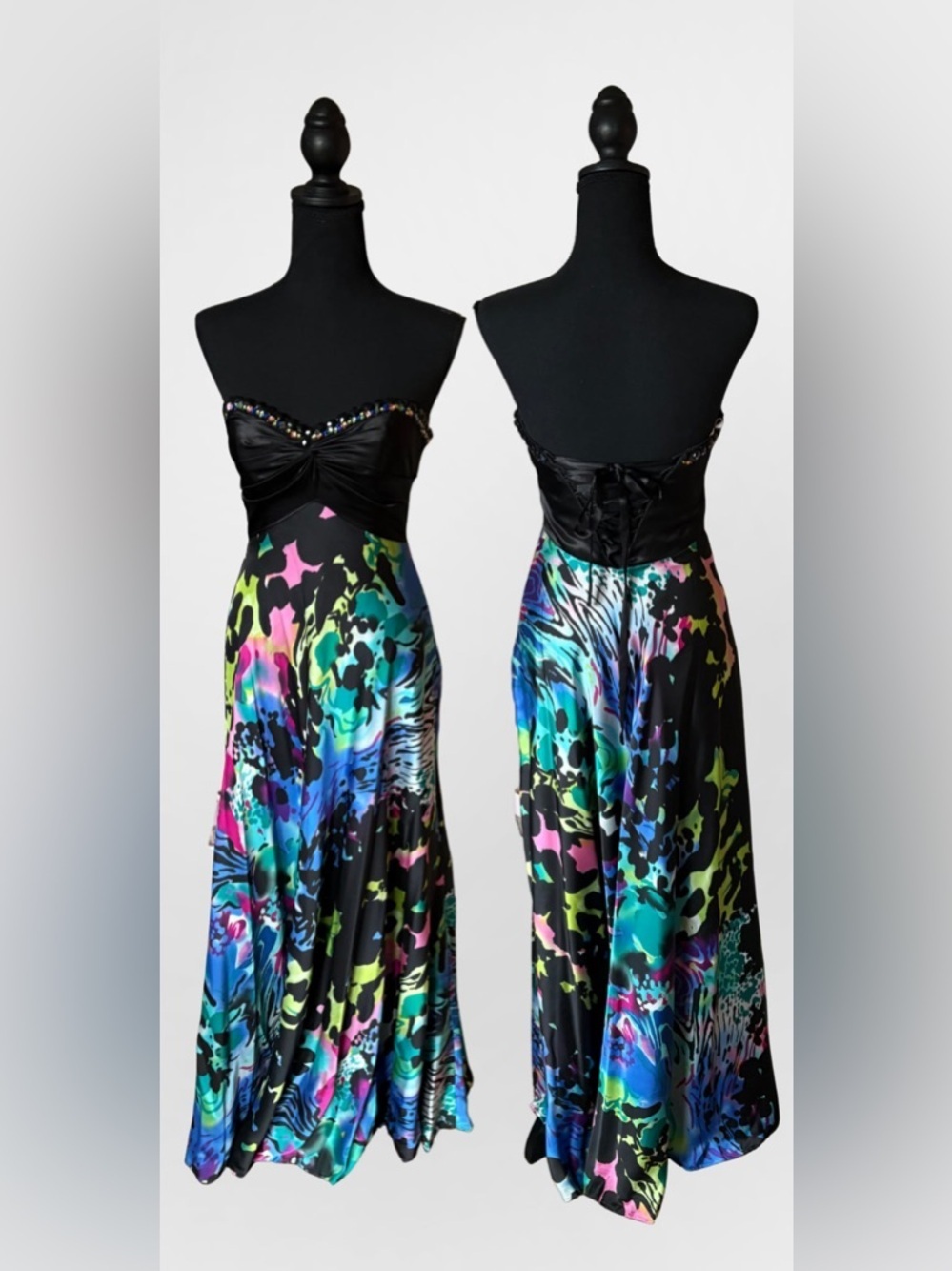 ALYCE DESIGNS strapless colorful abstract prom gown formal dress sz 4 Y2K RARE